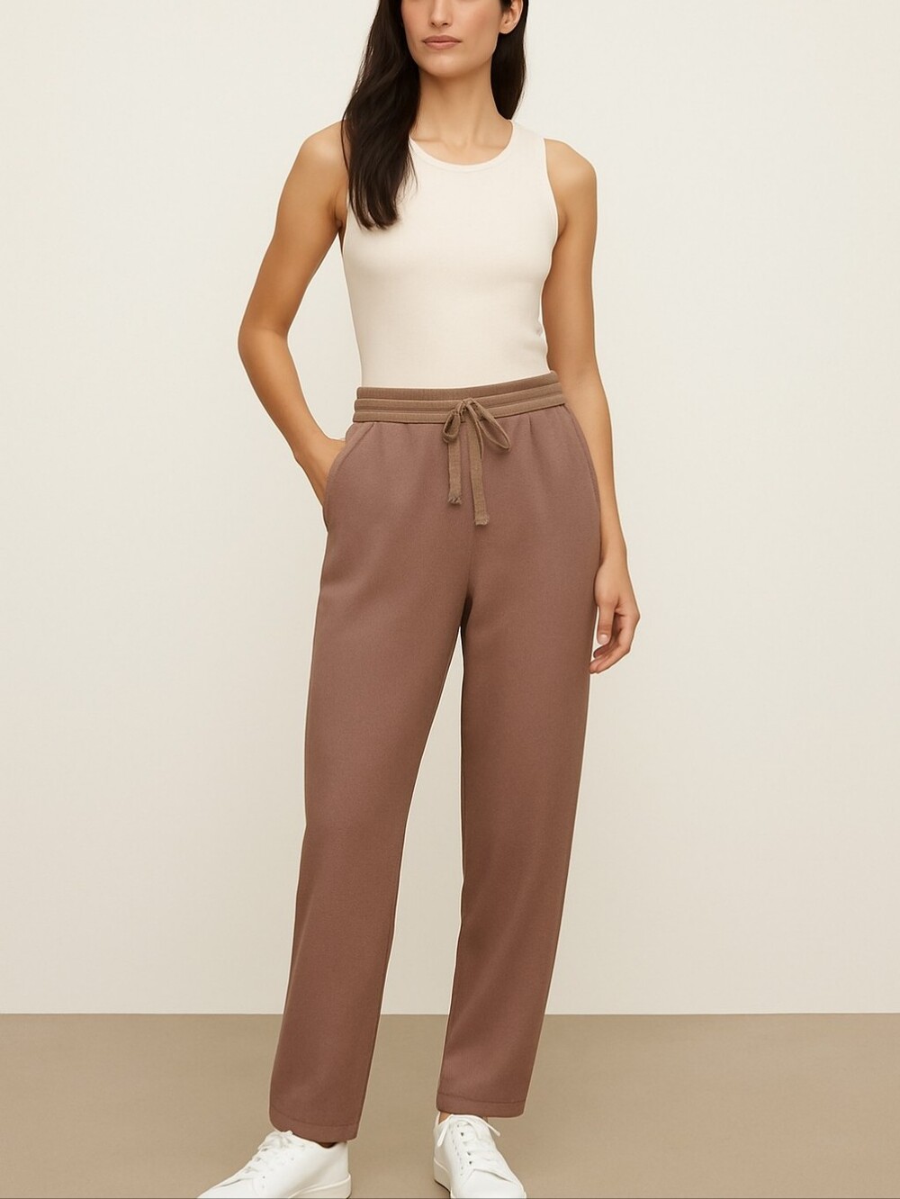 Wilfred Brown High-Waist Drawstring Pants